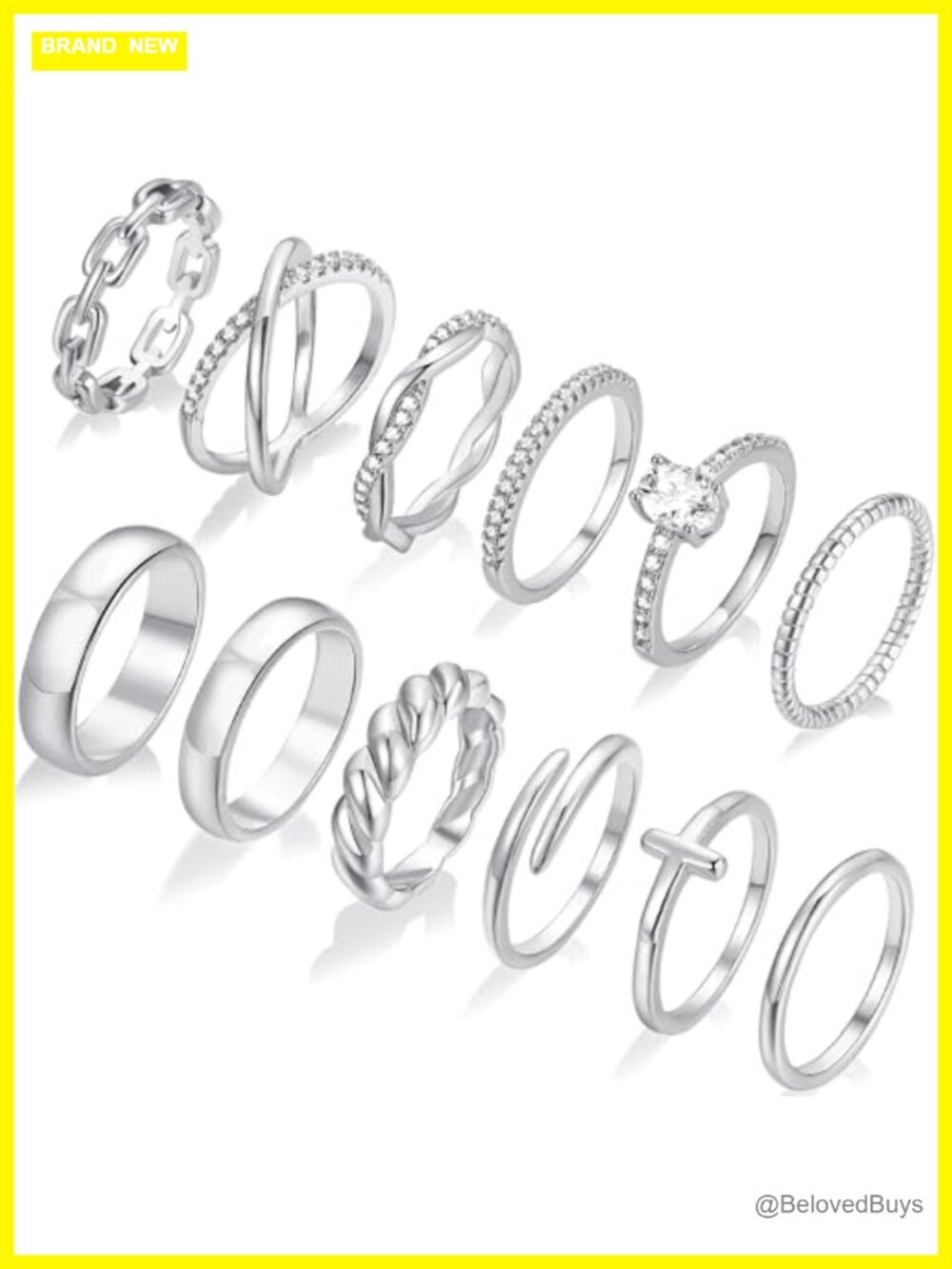 14K Gold Plated Rings Set 12 Pcs Stacking Eternity Midi Knuckle Size 7